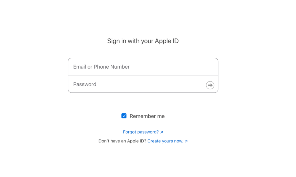 screenshort apple ID login